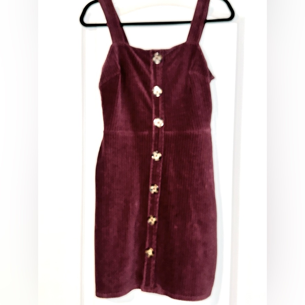 No Boundaries Burgundy Corduroy Jumper / Mini Dress - Size Med